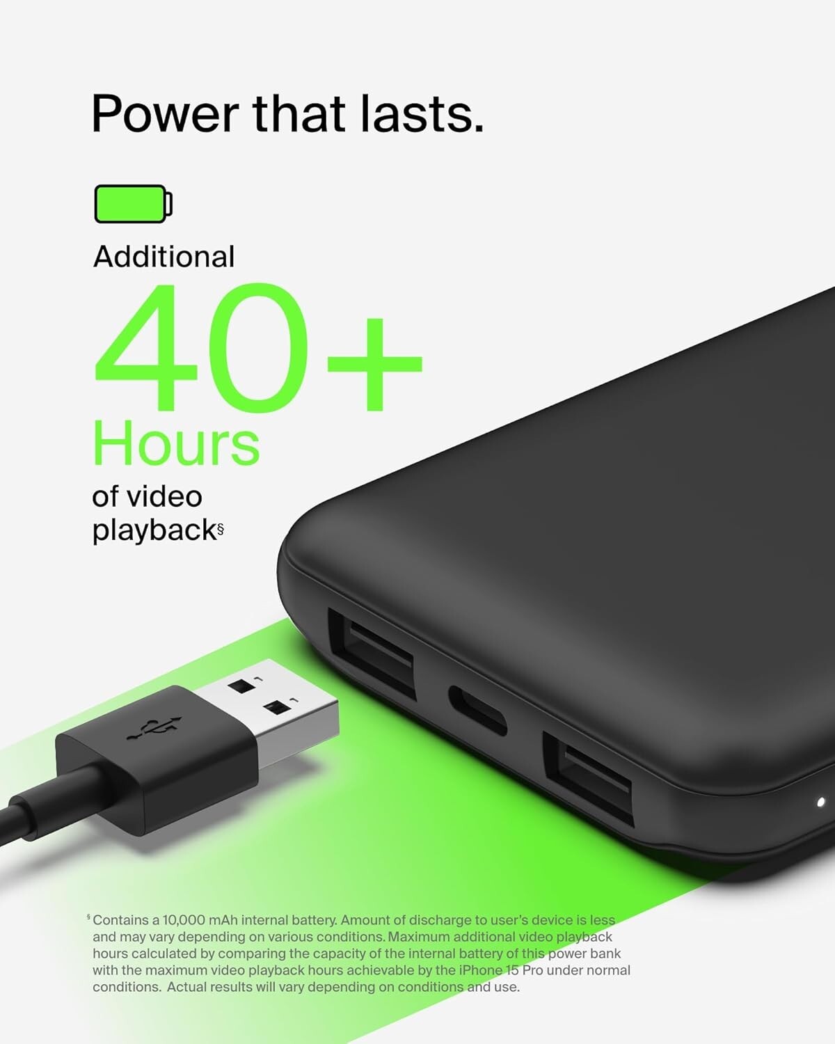 USB-C 15W Belkin Portable Charger Power Bank 10000mAh w 2xUSBA Ports