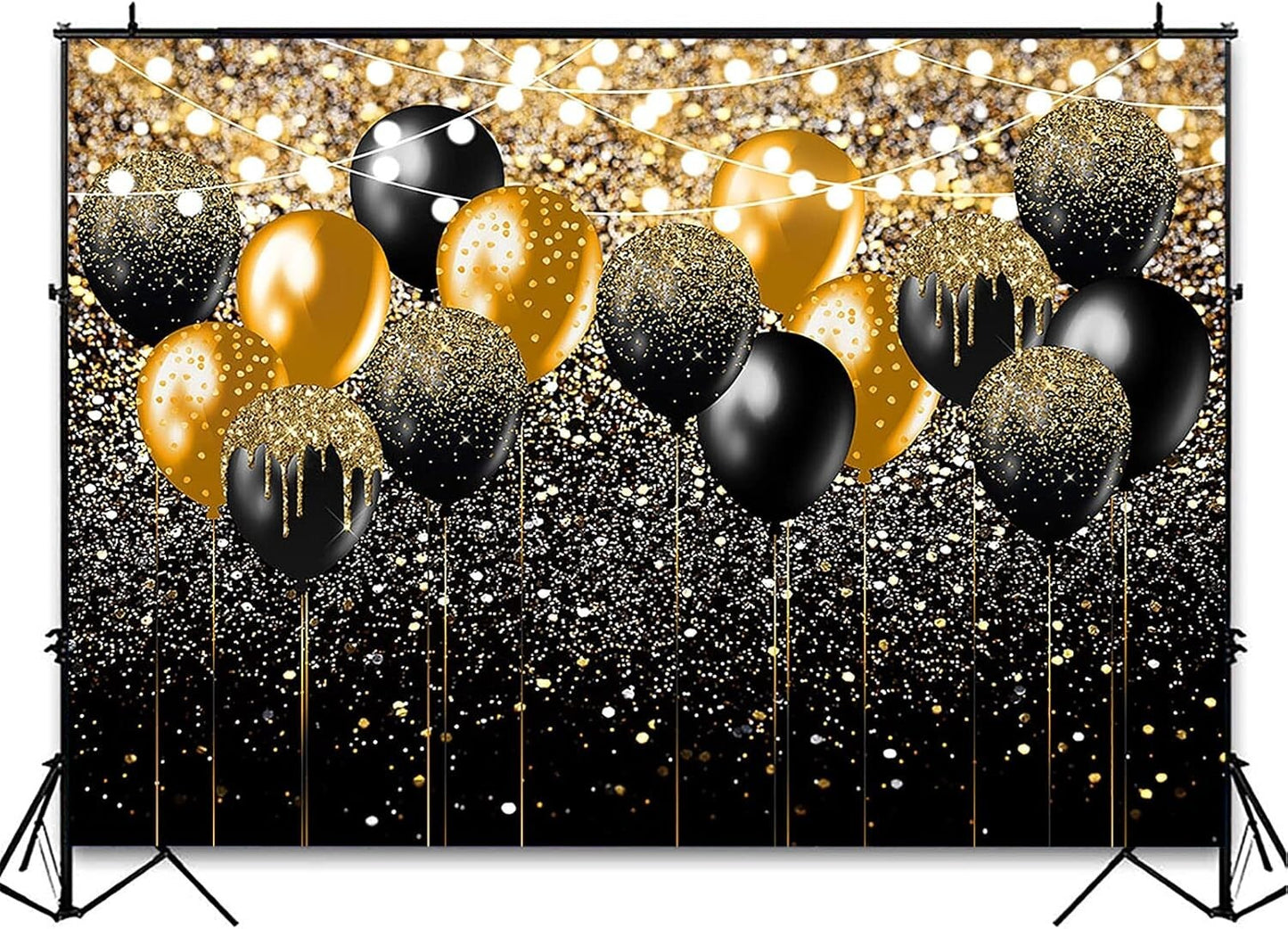 Backdrop BlackGold Glitter Birthday Wedding Prom Graduation Photography 7x5ft