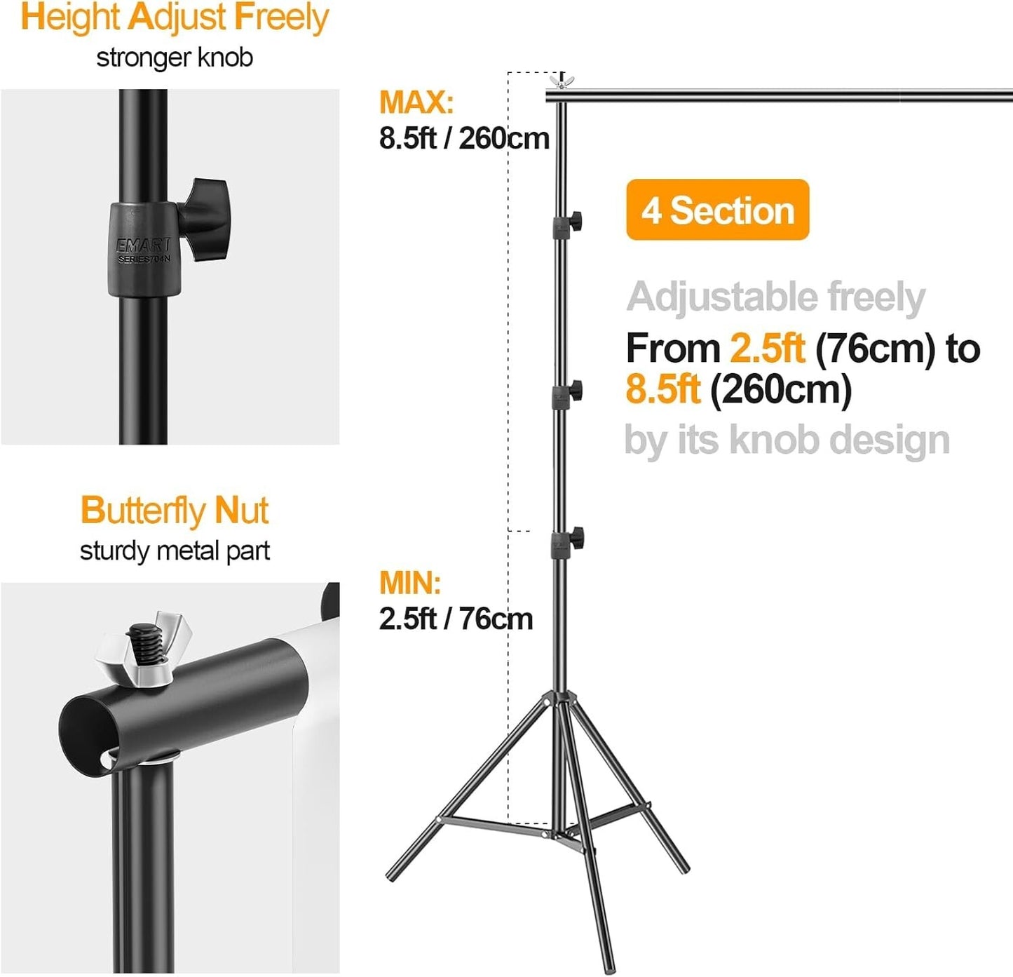 EMART 85 x 10 ft Photo Backdrop Adjustable Muslin Background Support Stand