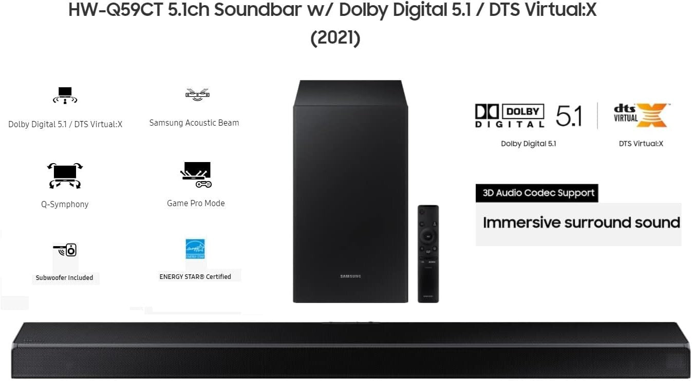 Samsung HW-Q59CT DTS Dolby Digital 51 ch VirtualX Soundbar w Acoustic Beam