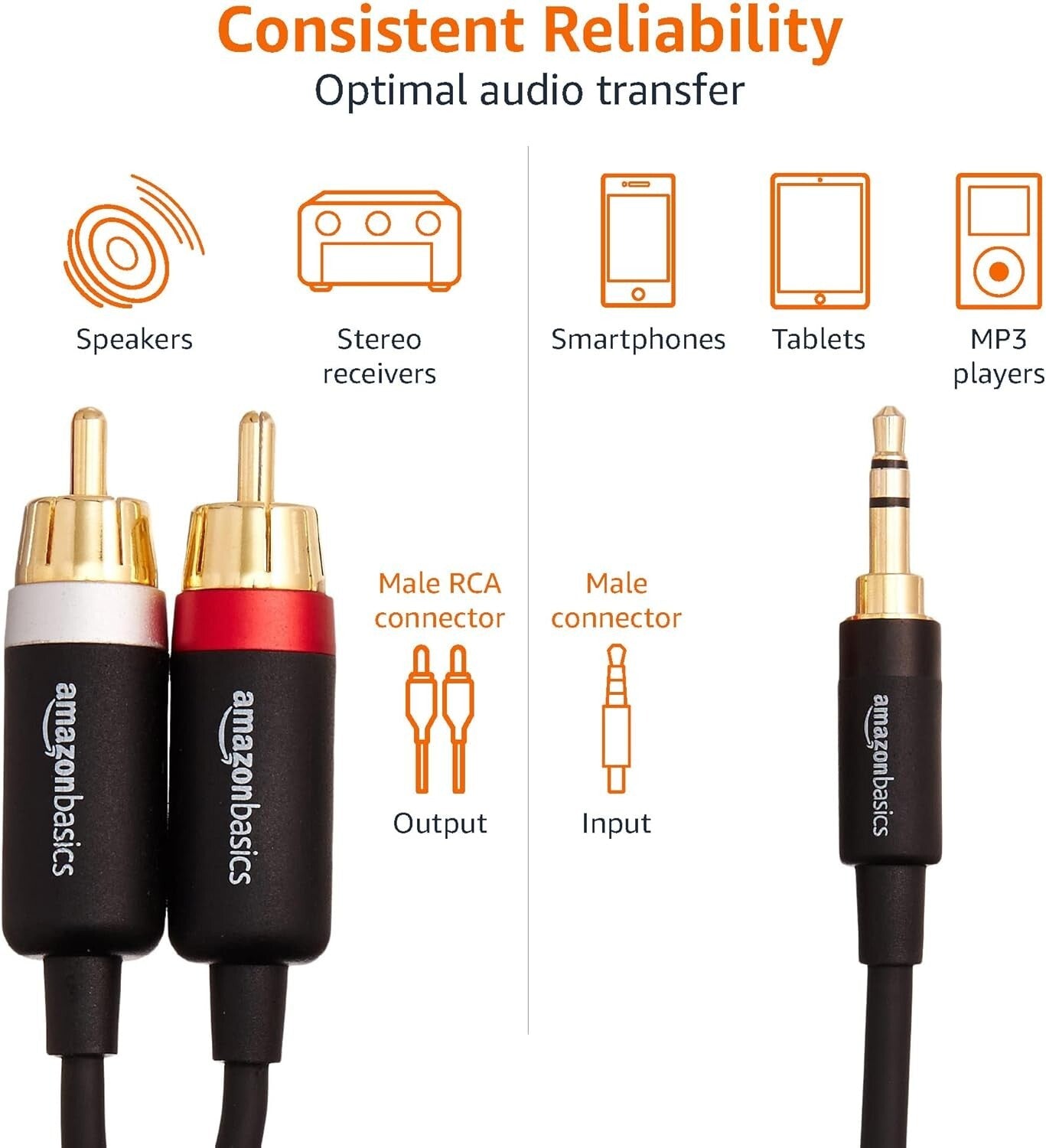 RCA Amazon Basics 35 Aux To 2 X Adapters Audio Cable Amplifiers Active