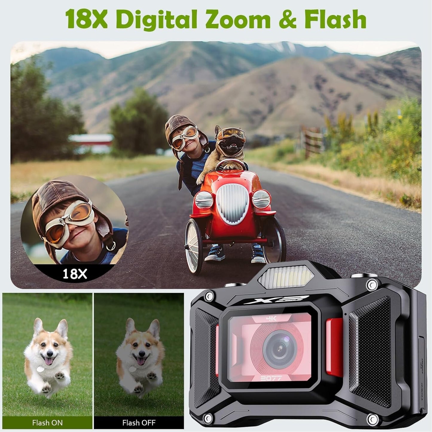 18X 32GB 4K Digital Camera Kids Students Vlogging Camera Zoom 288 Screen SD