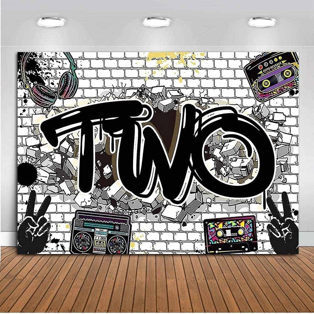 7x5ft Hip Hop Graffiti White Brick Wall Photography Backdrops Two Legit to Quit