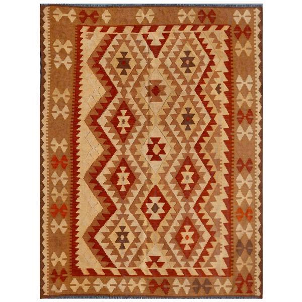 MSRP 750 Afghan Handknotted Mimana Kilim Ivory Brown Wool Rug 410 x 64