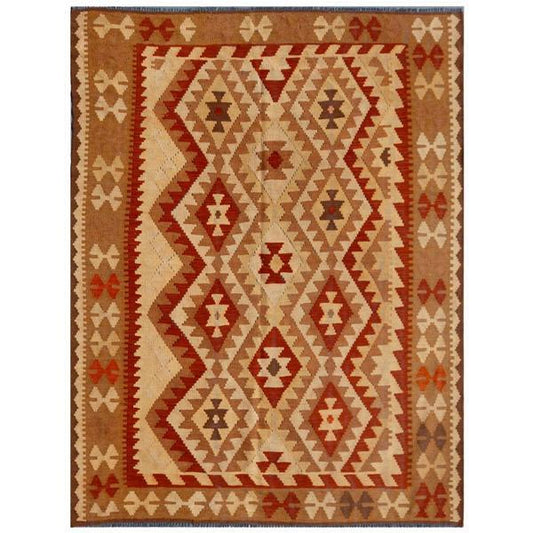 MSRP 750 Afghan Handknotted Mimana Kilim Ivory Brown Wool Rug 410 x 64