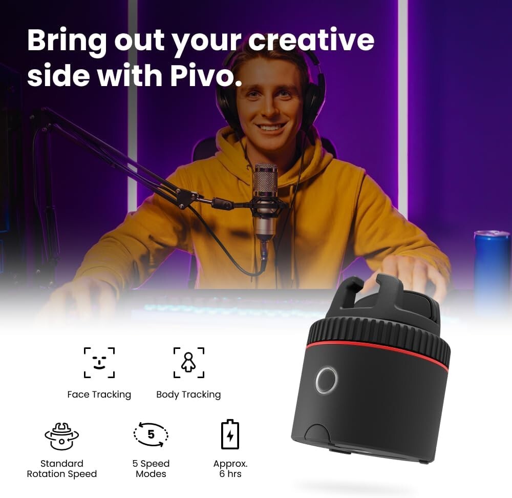360 Pivo Influencer Auto Face Tracking Phone Holder Rotation video recVlogging