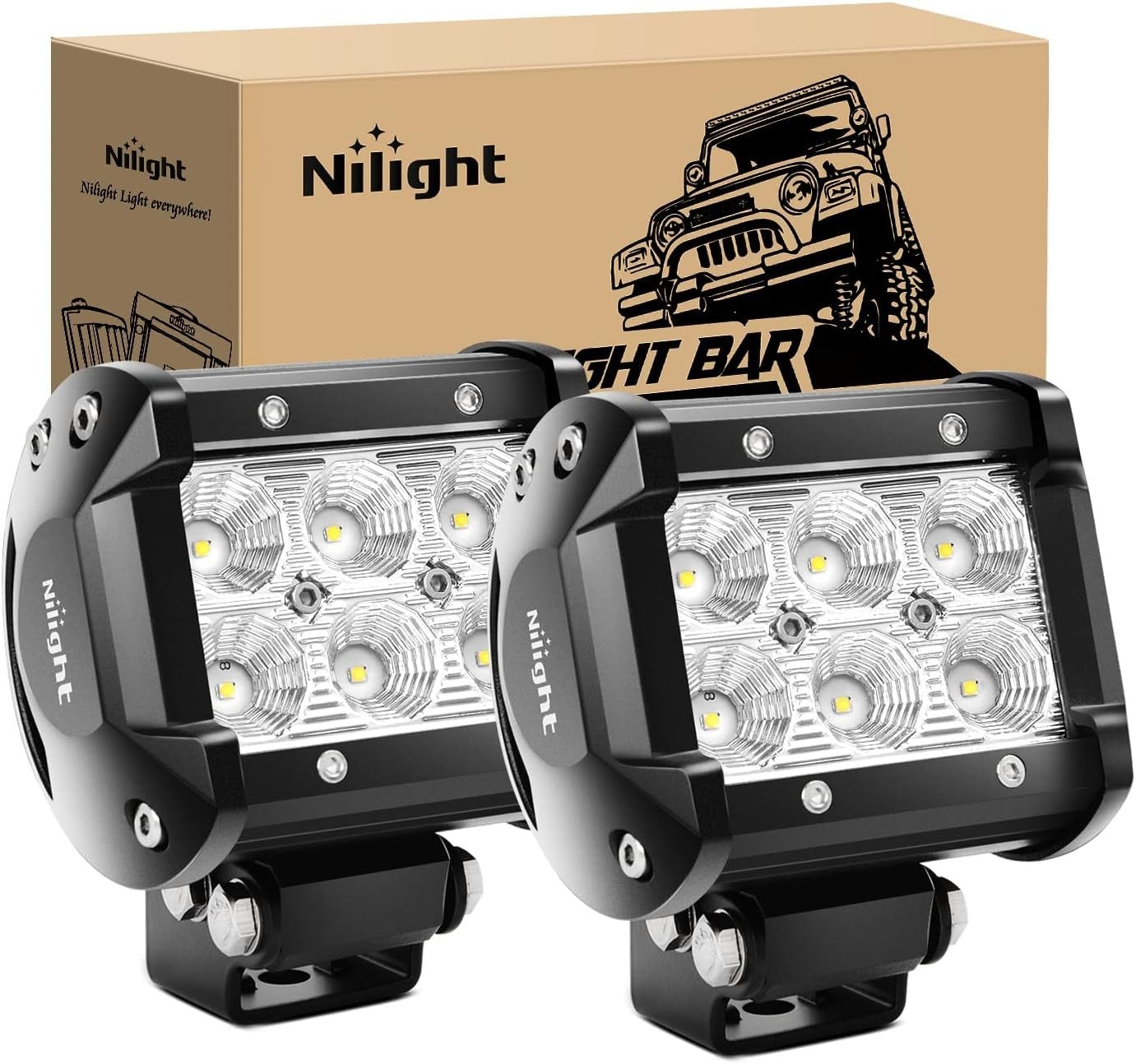 Nilight 18W LED Pods (2pcs) – Flood Work Lights for Truck/ATV/Boat