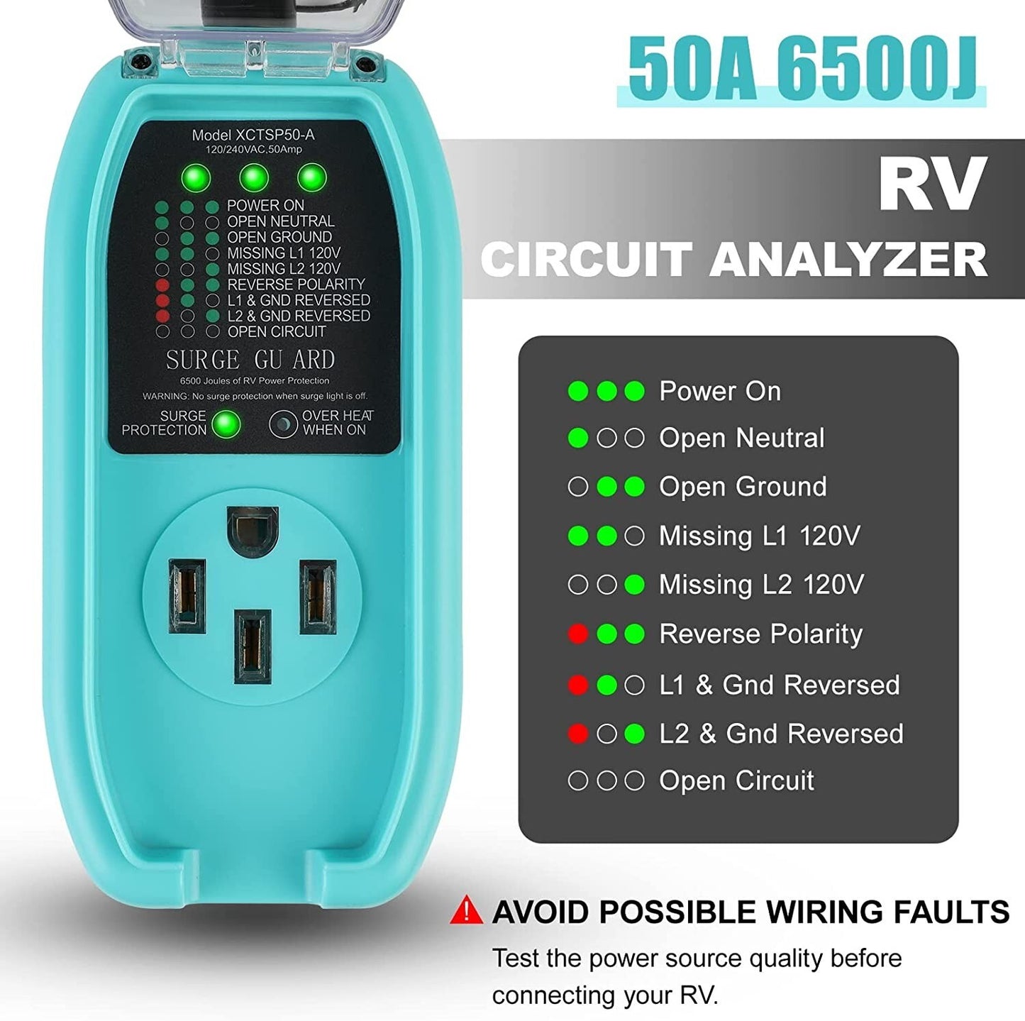 6500 Zeritoof RV Surge Protector 50 Amp Upgraded Joules Surge Protection