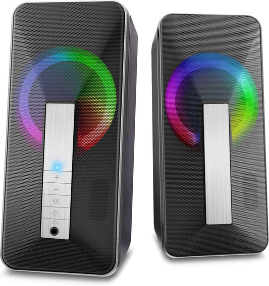 RGB Bluetooth 5.0 PC Speakers 10W Stereo Bass – Aux‑in for Laptop Desktop