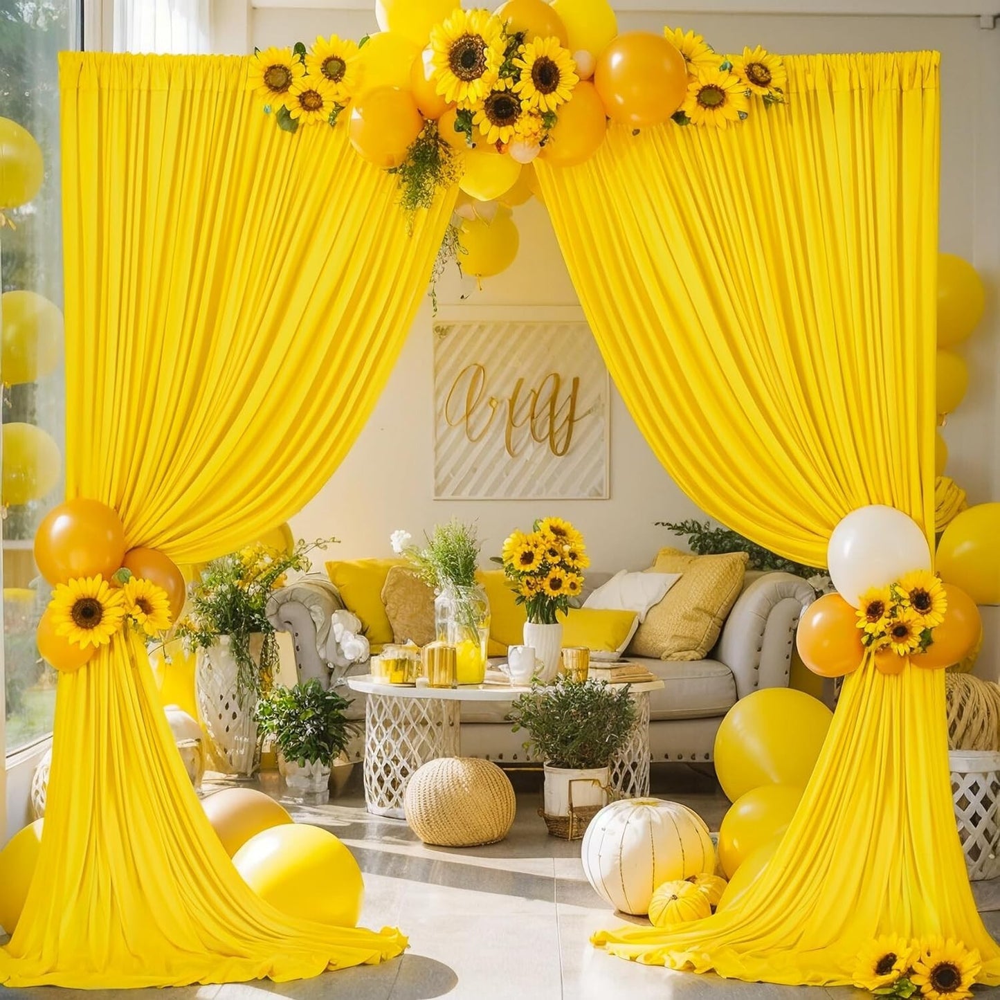 10ft x 7ft Yellow Backdrop Curtain Parties Yellow Wrinkle Free Backdrop Drap