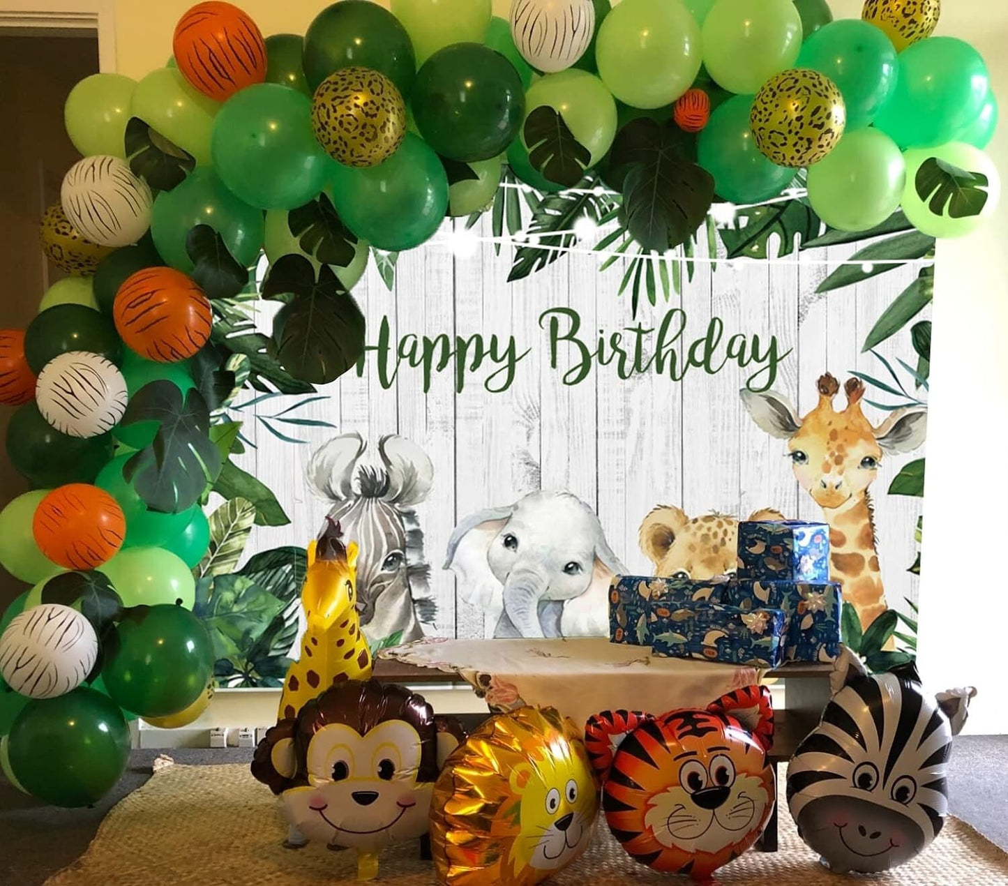 Jungle Safari Wild One Backdrop Bday Party Rustic Wooden Palm Tree 84L x 60W