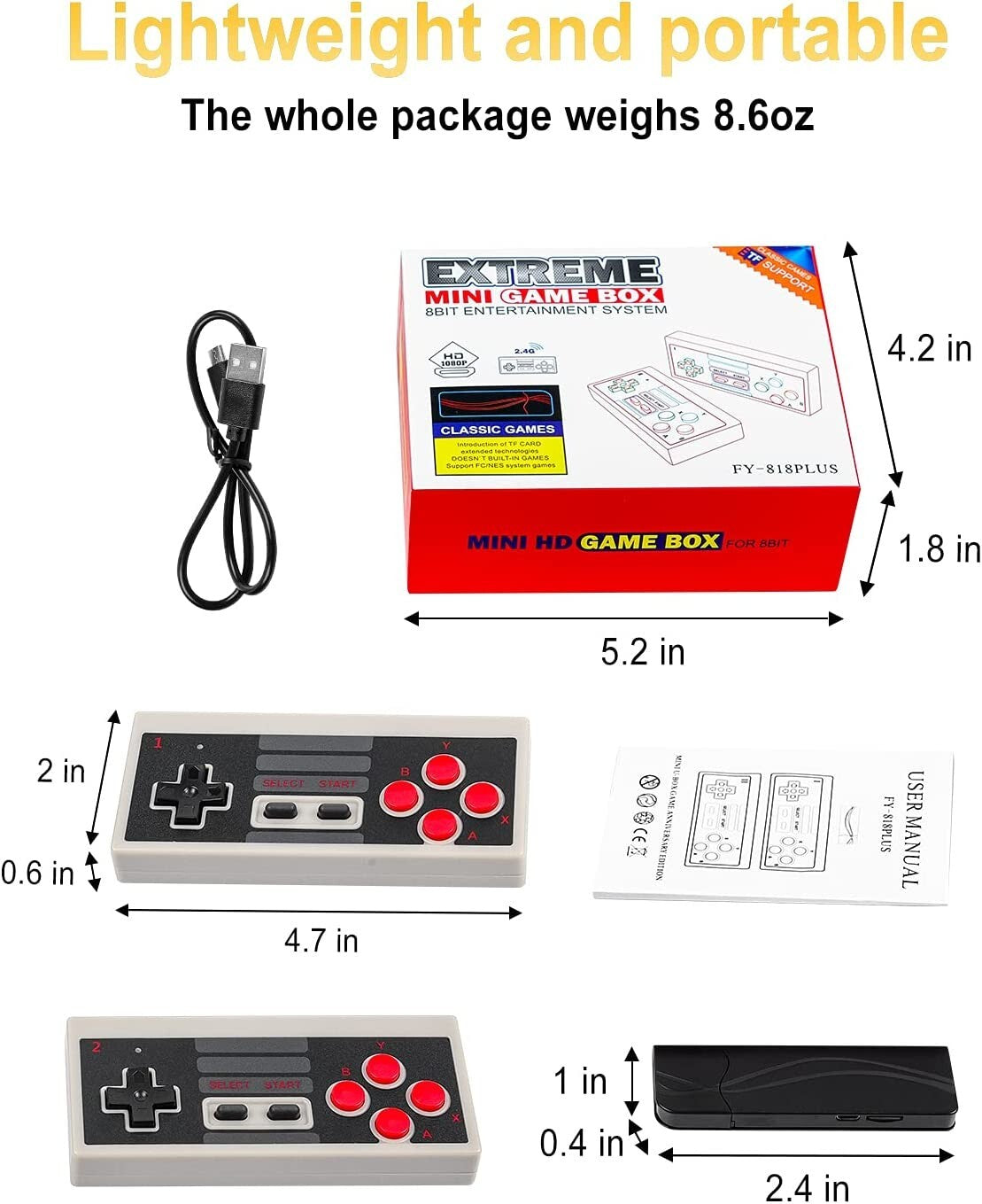 LIFTREN 818 Wireless Retro Game Console Builtin Classic Games Handheld