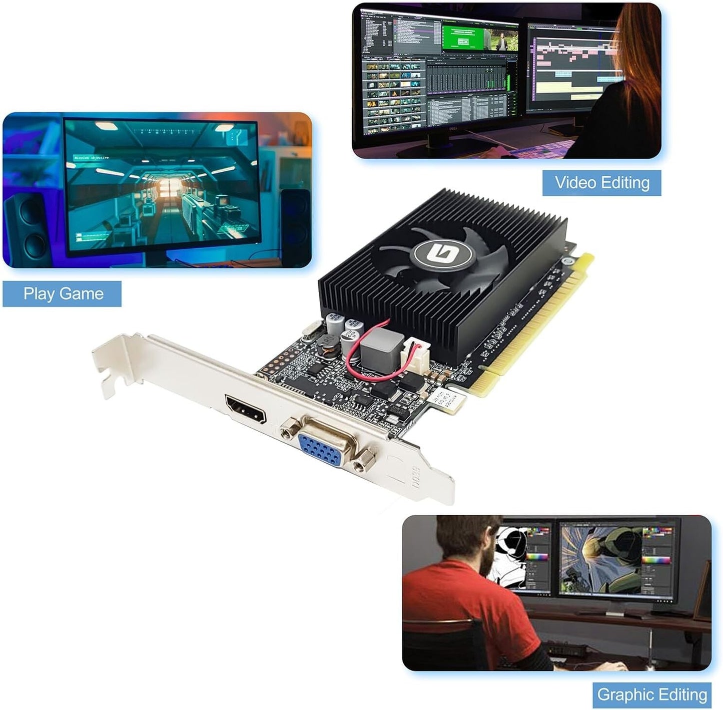 Glorto GeForce GT 610 2G DDR3 Low Profile Graphics Card, PCI Express 1.1 x16, HD