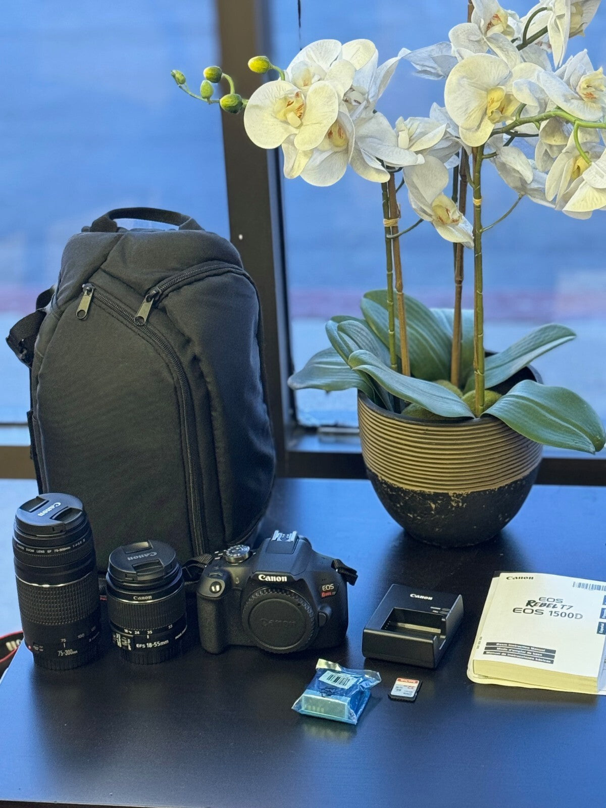 EOS DSLR Canon Rebel T7 Camera2 Lens Kit 55mmEF 300mm Lens Black