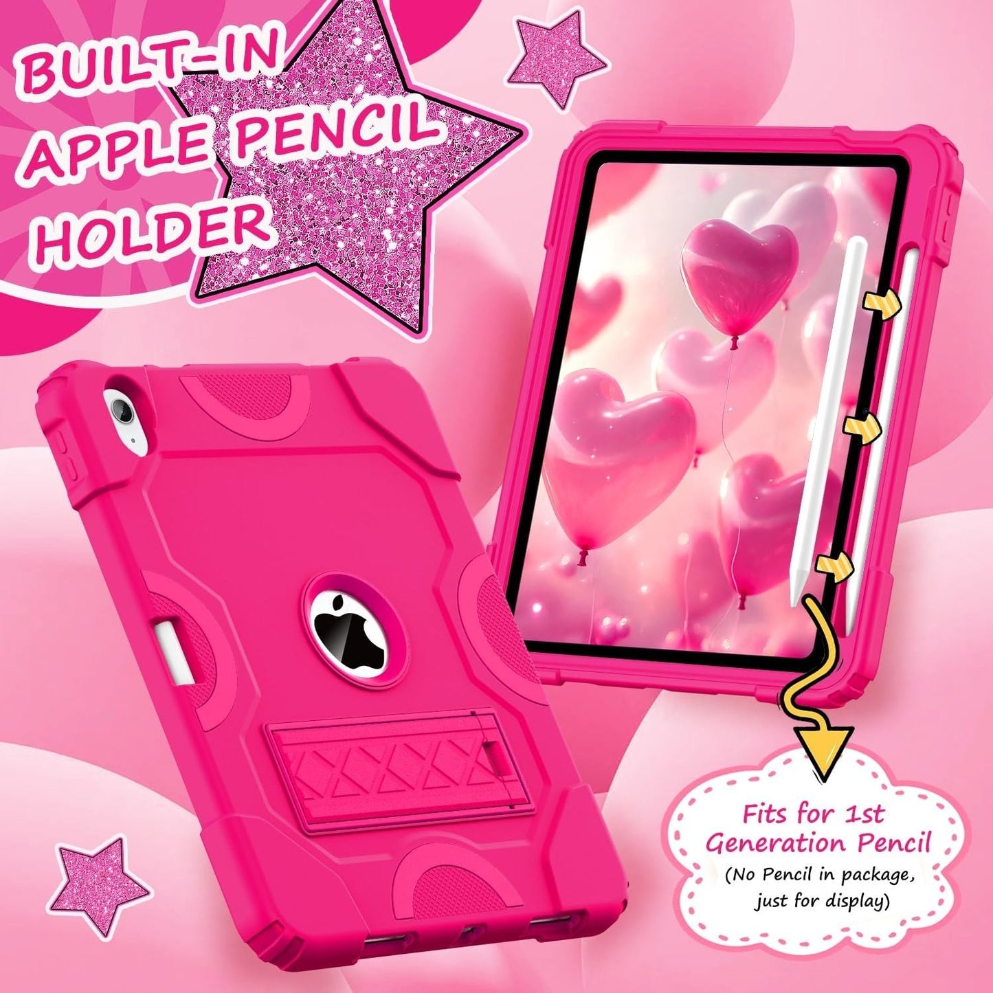 Cantis Case for iPad 11" 2025/10.9" 10th Gen w/ Kickstand & Pencil Holder Pink
