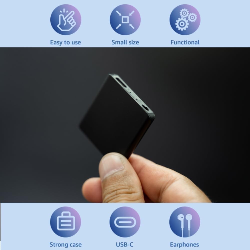 TileREC Slim Voice Recorder – 64GB, Voice Activation, Long Battery, Playback