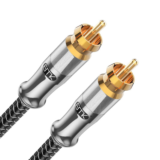 EMK 3FT RCA to RCA Subwoofer Cable – Gold-Plated, Braided, Hi-Fi Audio Cord