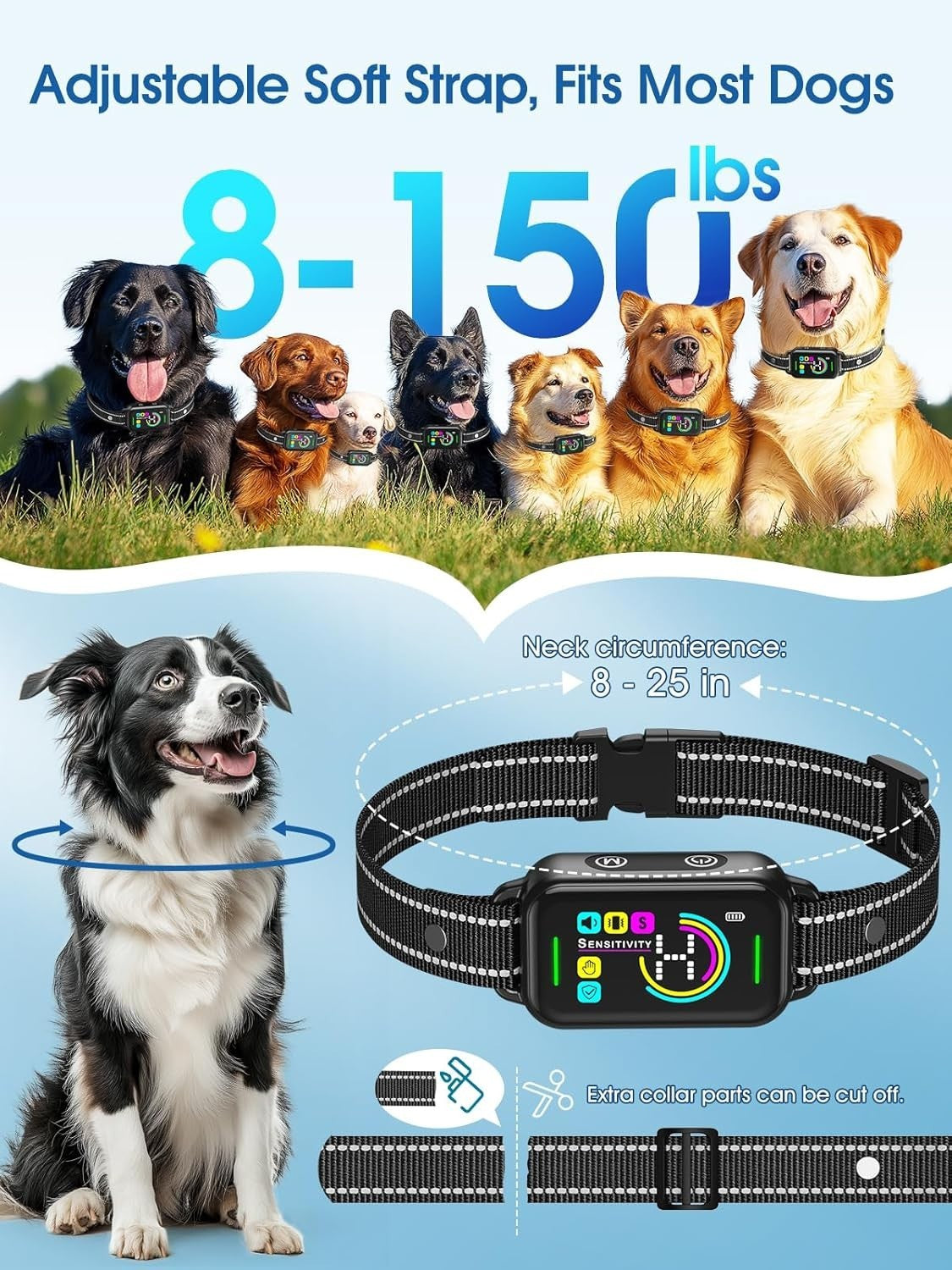 DINJOO Anti-Bark Collar – Smart Bark Control for Small Medium Large Dogs, Black