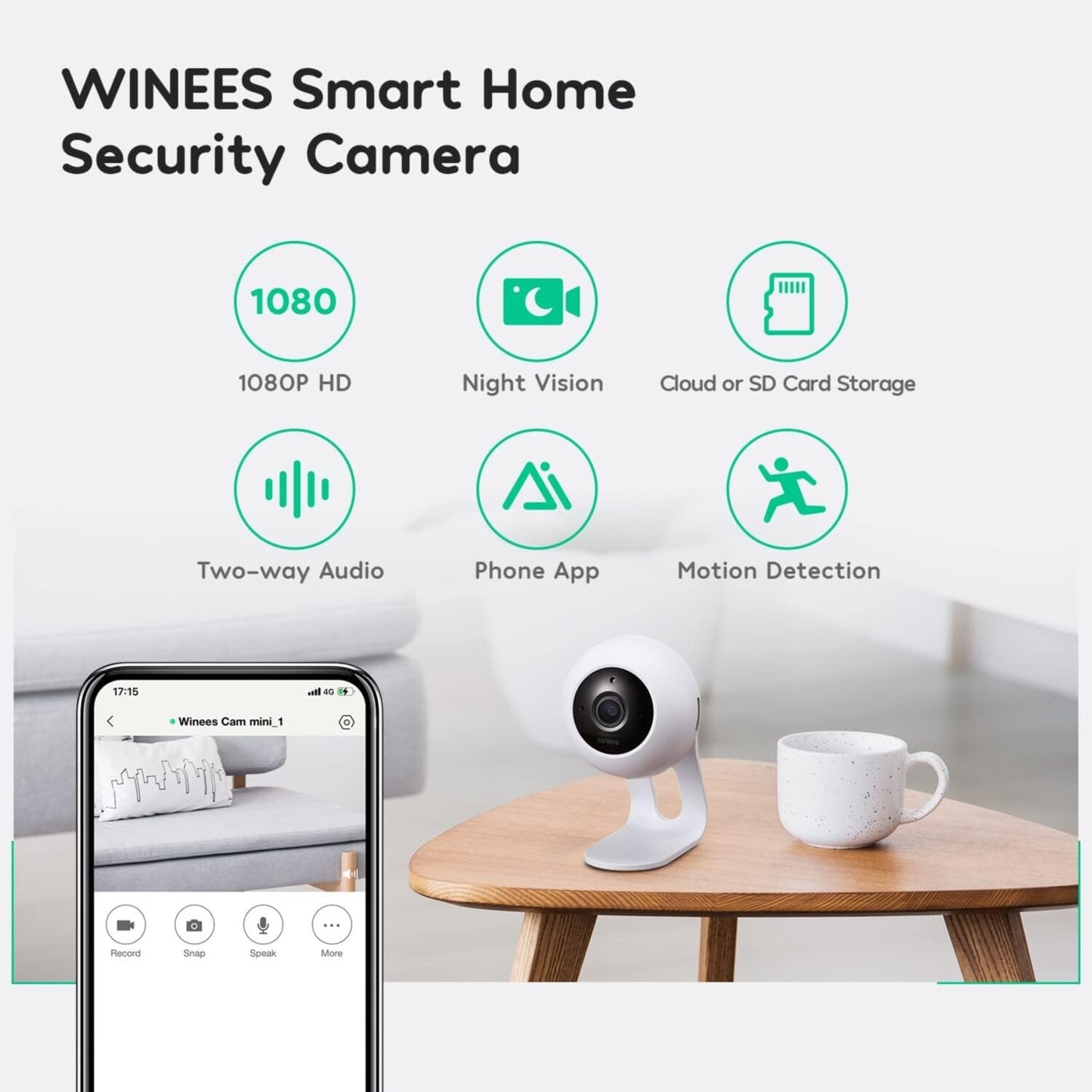 winees Indoor Security Camera Baby Monitor WiFi Smart Home IP Camera w Motion