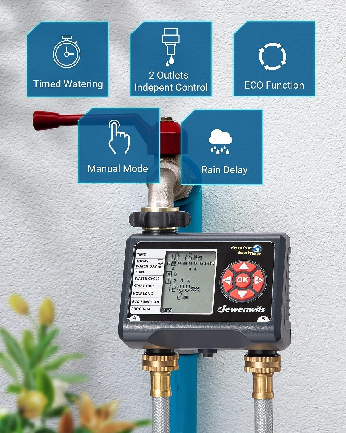DEWENWILS Sprinkler Timer 2 Zone Water Timer Garden Hose Programmable Hose