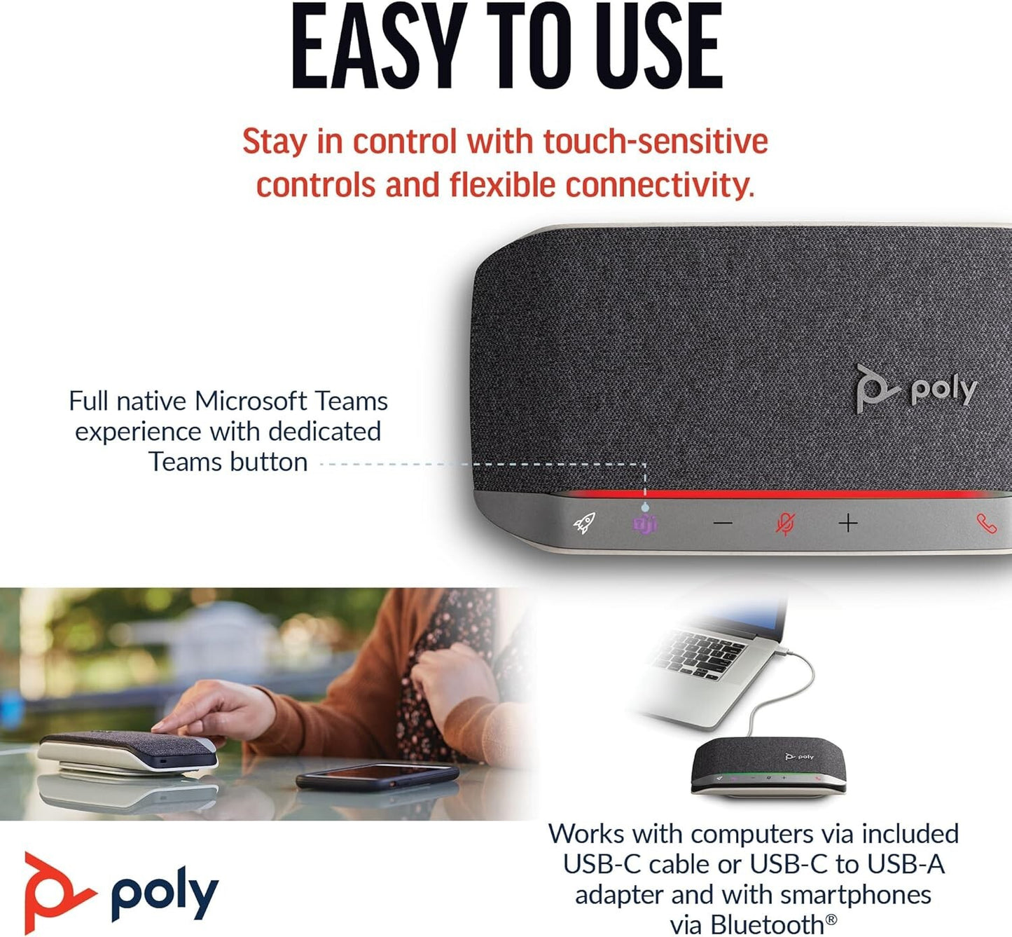 USB-A Plantronics Poly Sync 20 Personal Portable Smart Speakerphone Long Batt