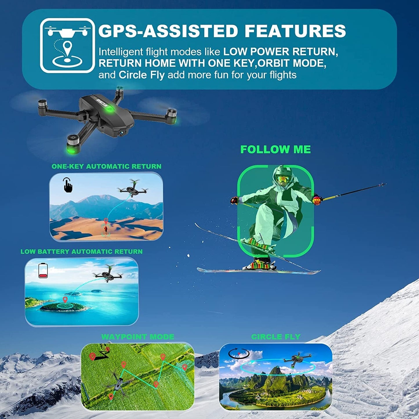 UNTEI GPS Drones wCamera Adults 4K Auto Return HomeOptical Flow Positionin