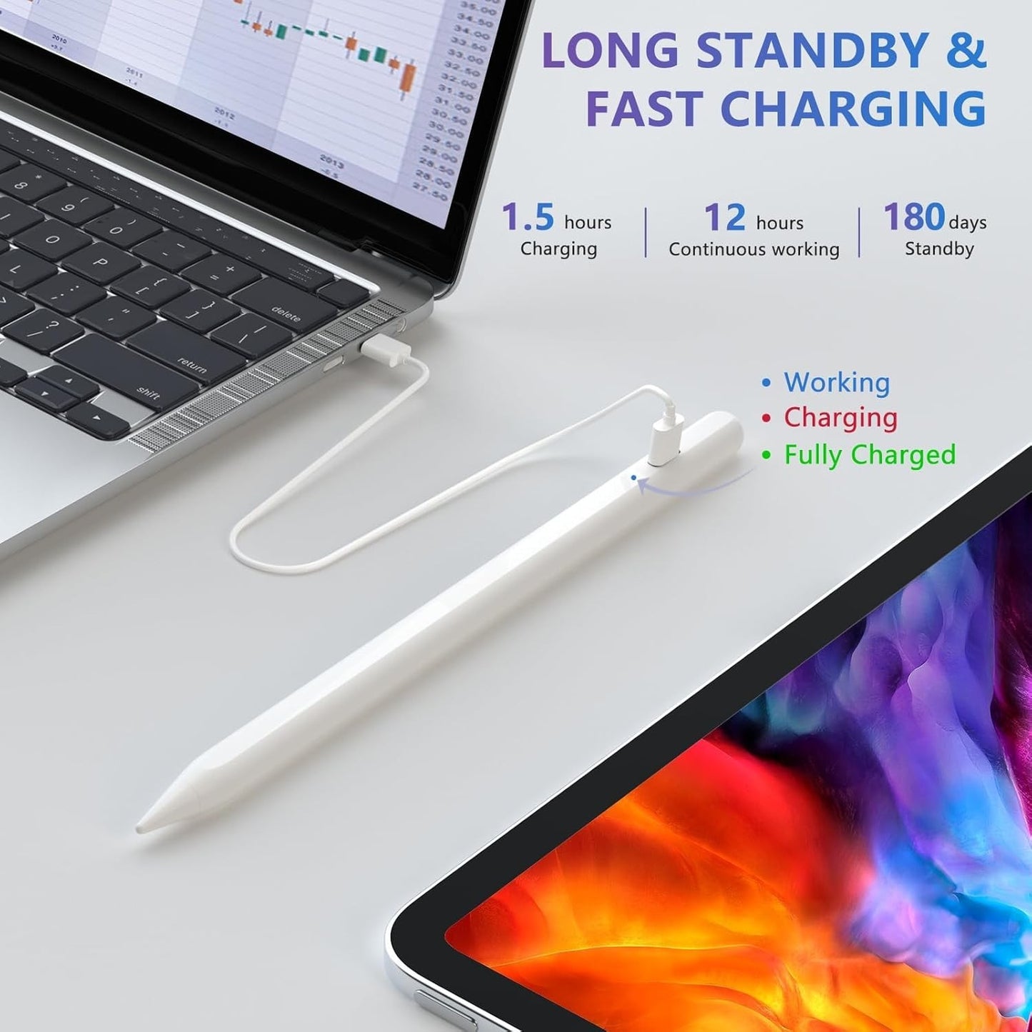 Active Stylus Pen for iOS/Android Touch Screen Comp. w/ Samsung, Lenovo, Huawei