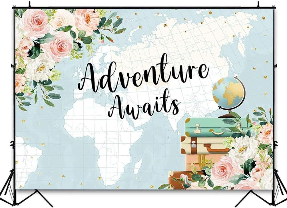 Adventure Baby Shower Backdrop7x5ft World Map Party Banner Photobooth Background