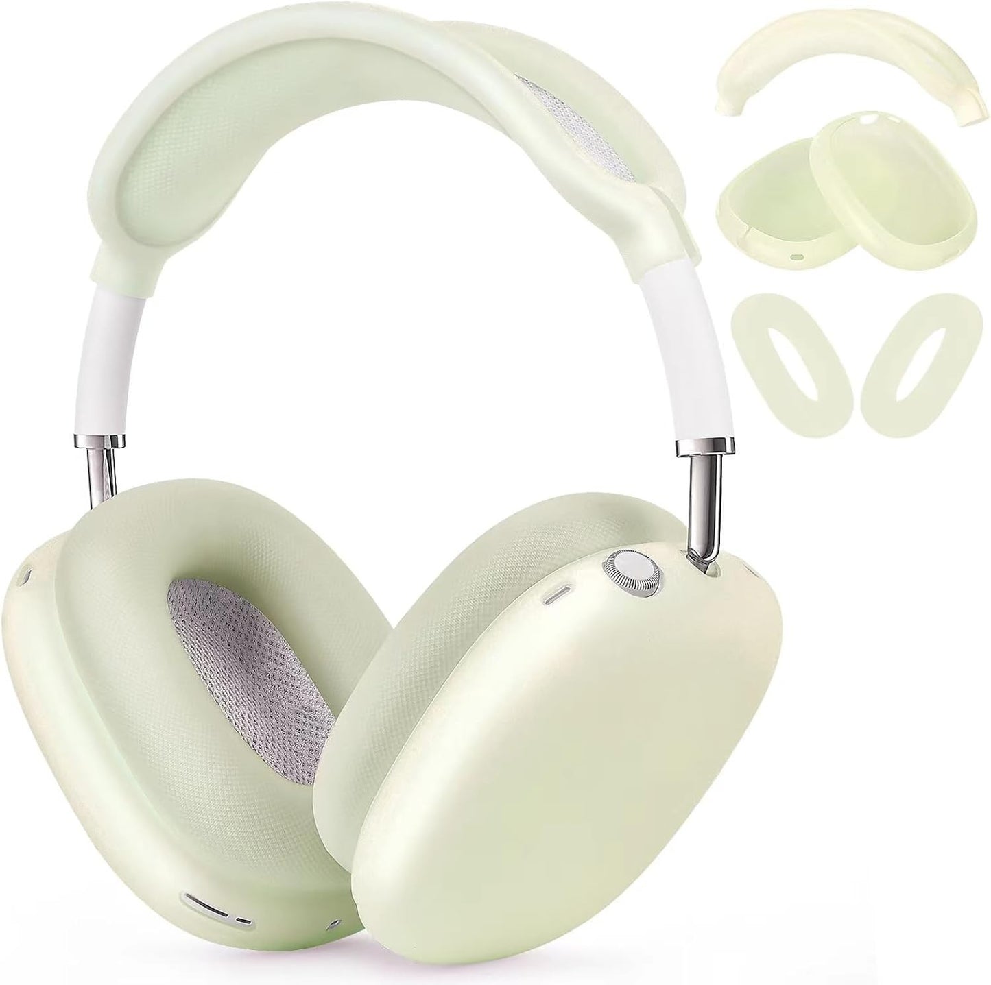 AirPods Max Case Cover Set – Silicone Ear Cup & Headband Protectors, Jelly Green