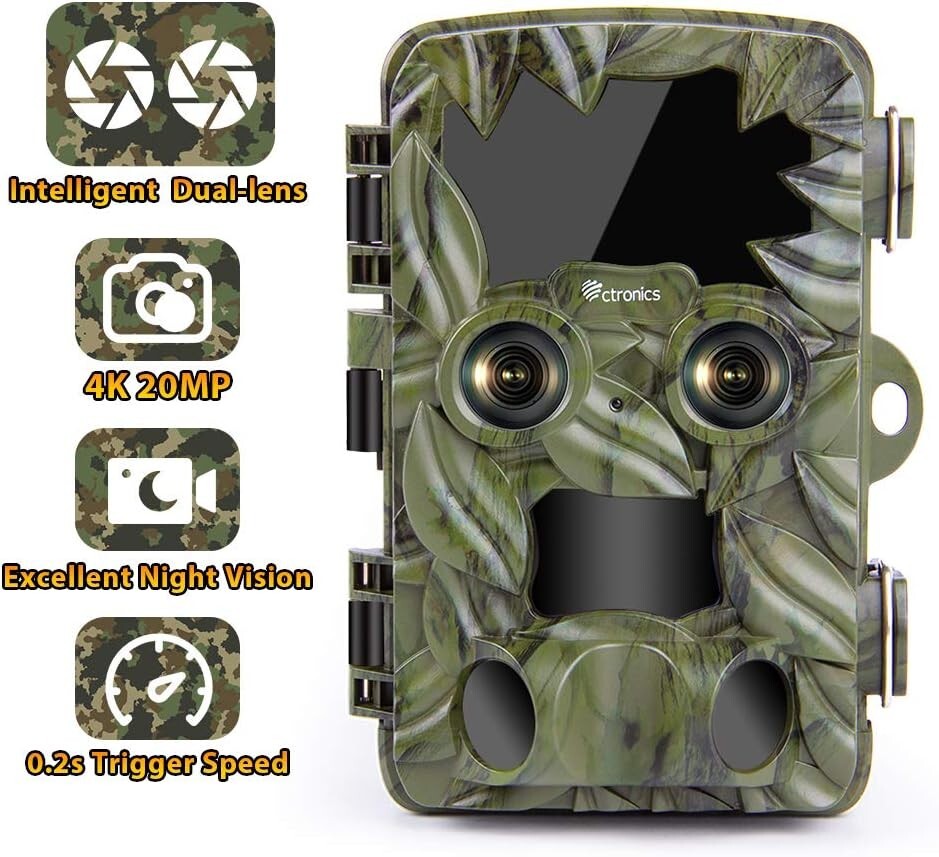 20MP Ctronics Trail Camera DualLens Starlight Night Vision 4K Wildlife