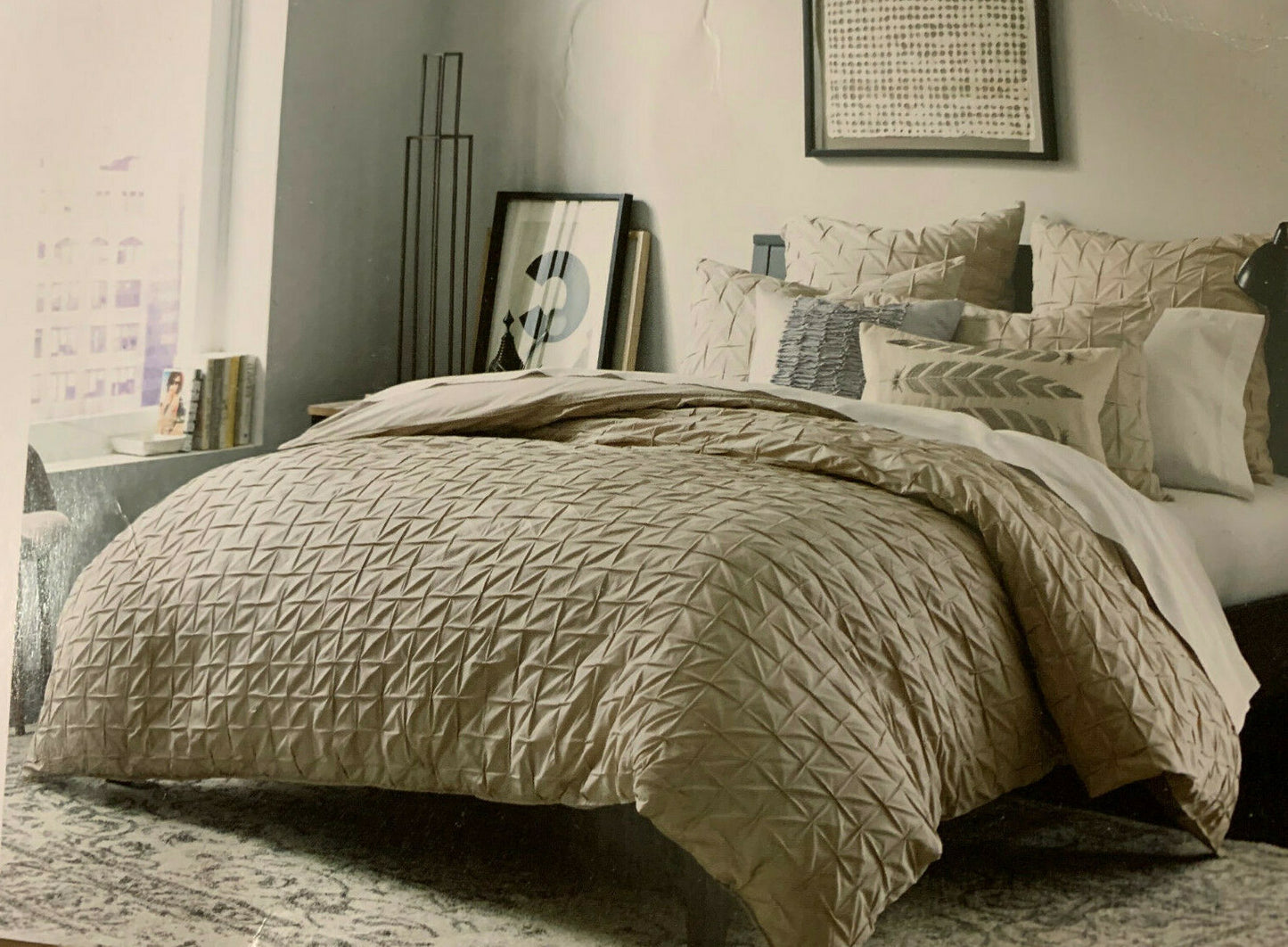 III 100 Bar Box Pleat Sunset Box Pleat Cotton Duvet Cover Taupe