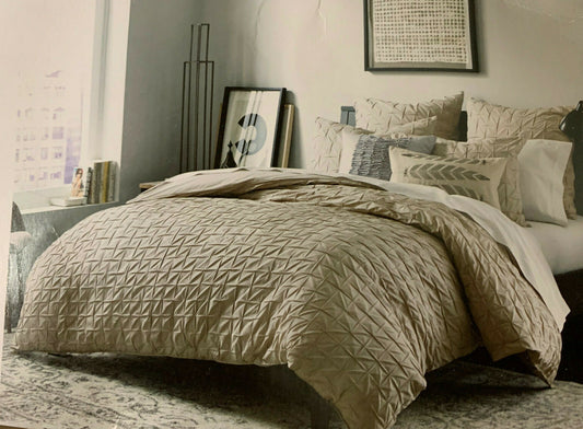 III 100 Bar Box Pleat Sunset Box Pleat Cotton Duvet Cover Taupe
