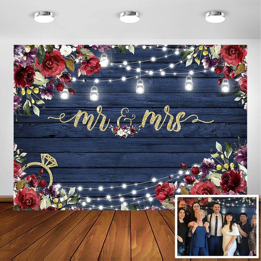 Avezano Burgundy Mr Mrs Backdrop 7x5ft Wedding Shower Decorations Engagement