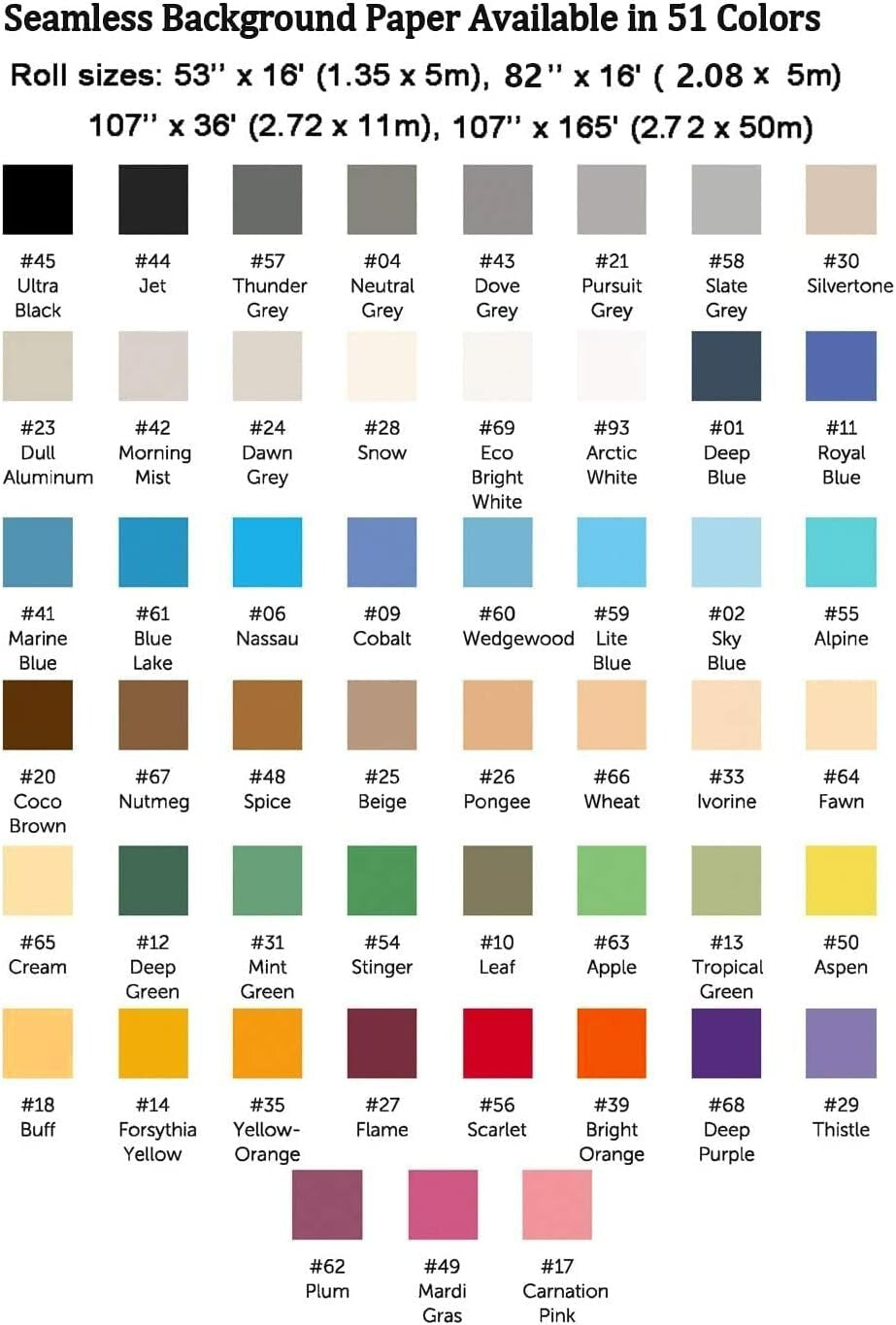 16- Seamless Photography Background Paper Photo Backdrop 53 in Wide x Feet Blue