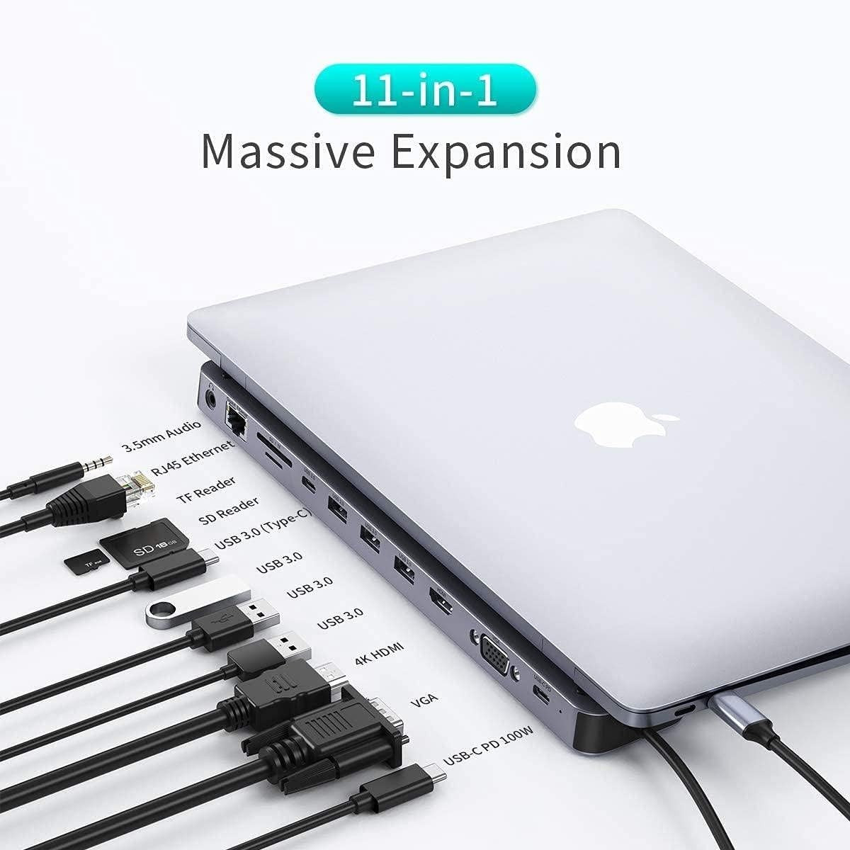 CHOETECH 11-in-1 USB C Docking Station with 100W PD, 4K HDMI and RJ45 Ethernet