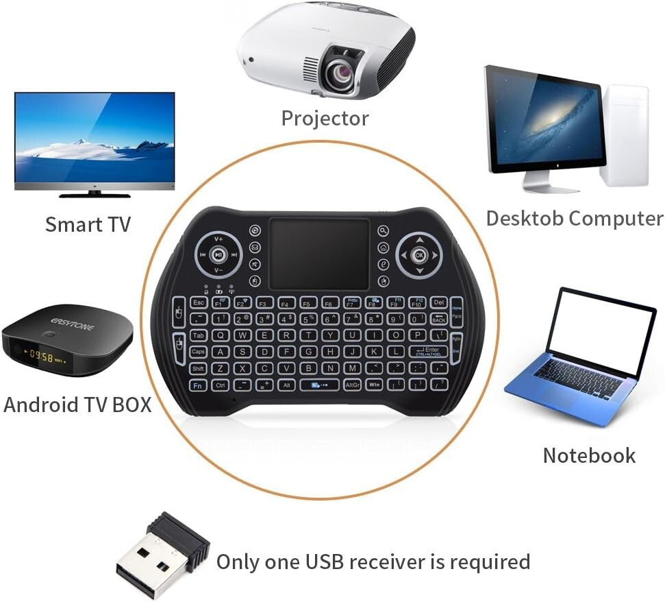 USB 24G Wireless Keyboard Touchpad Mouse Backlit Mini Keyboard MultiMedia