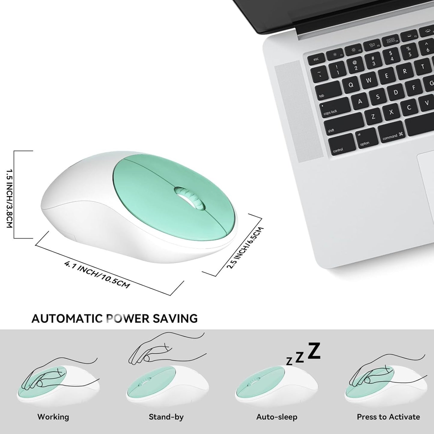 FD Wireless Keyboard Mouse Combo 2.4GHz Mint Green Quiet Slim Round Keys