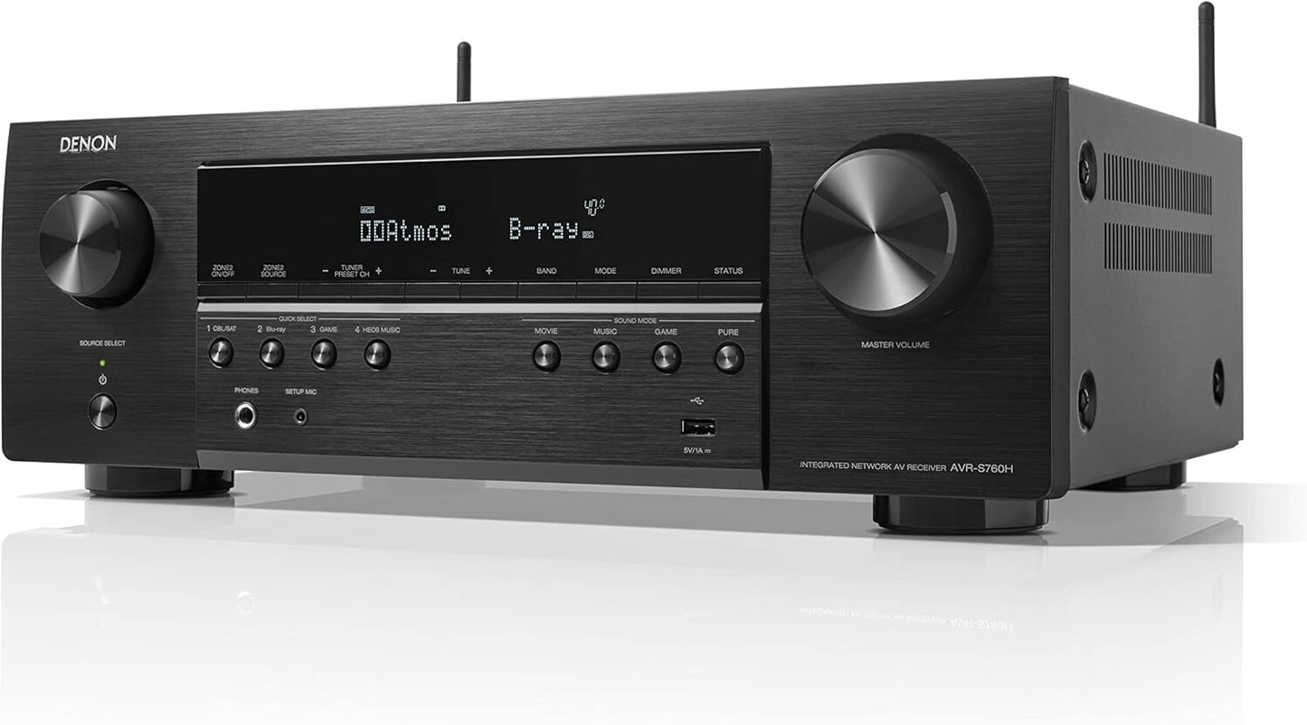 Denon AVR Denon 7.2 Ch 75w/Ch Advanced 8K Upscaling Dolby Atmos  AVR-S760H