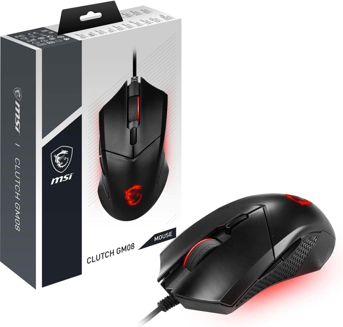 MSI GM08 Clutch Gaming Mouse Optical Sensor 3Red Lighting