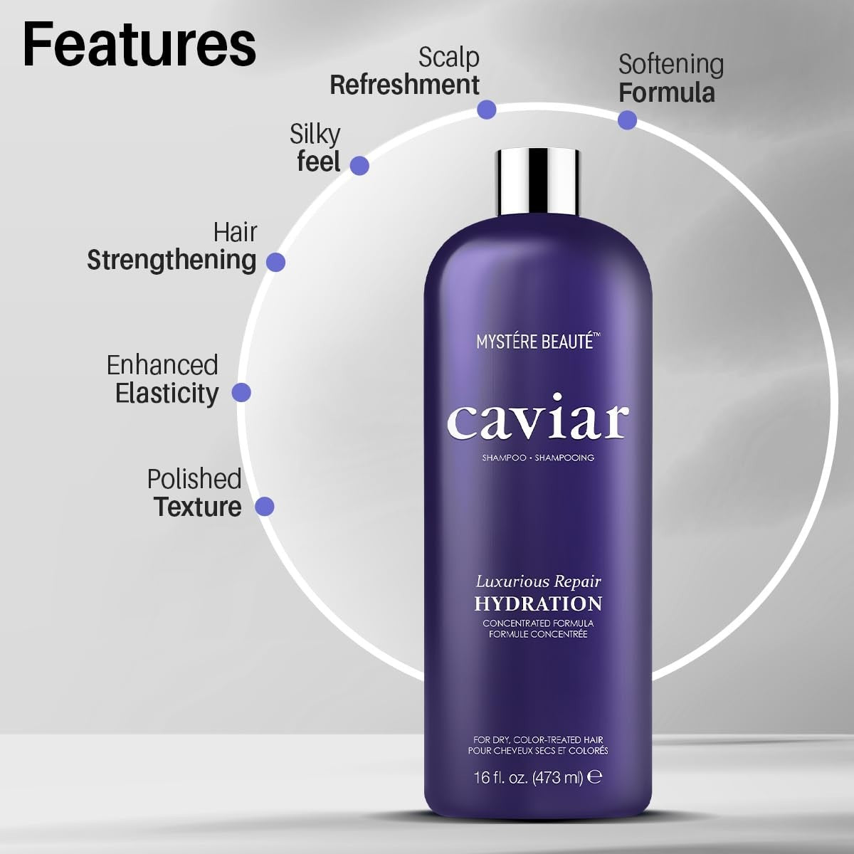 Caviar Collagen Keratin Biotin Anti‑Frizz Shampoo 16 fl oz, Color‑Safe Hair Care