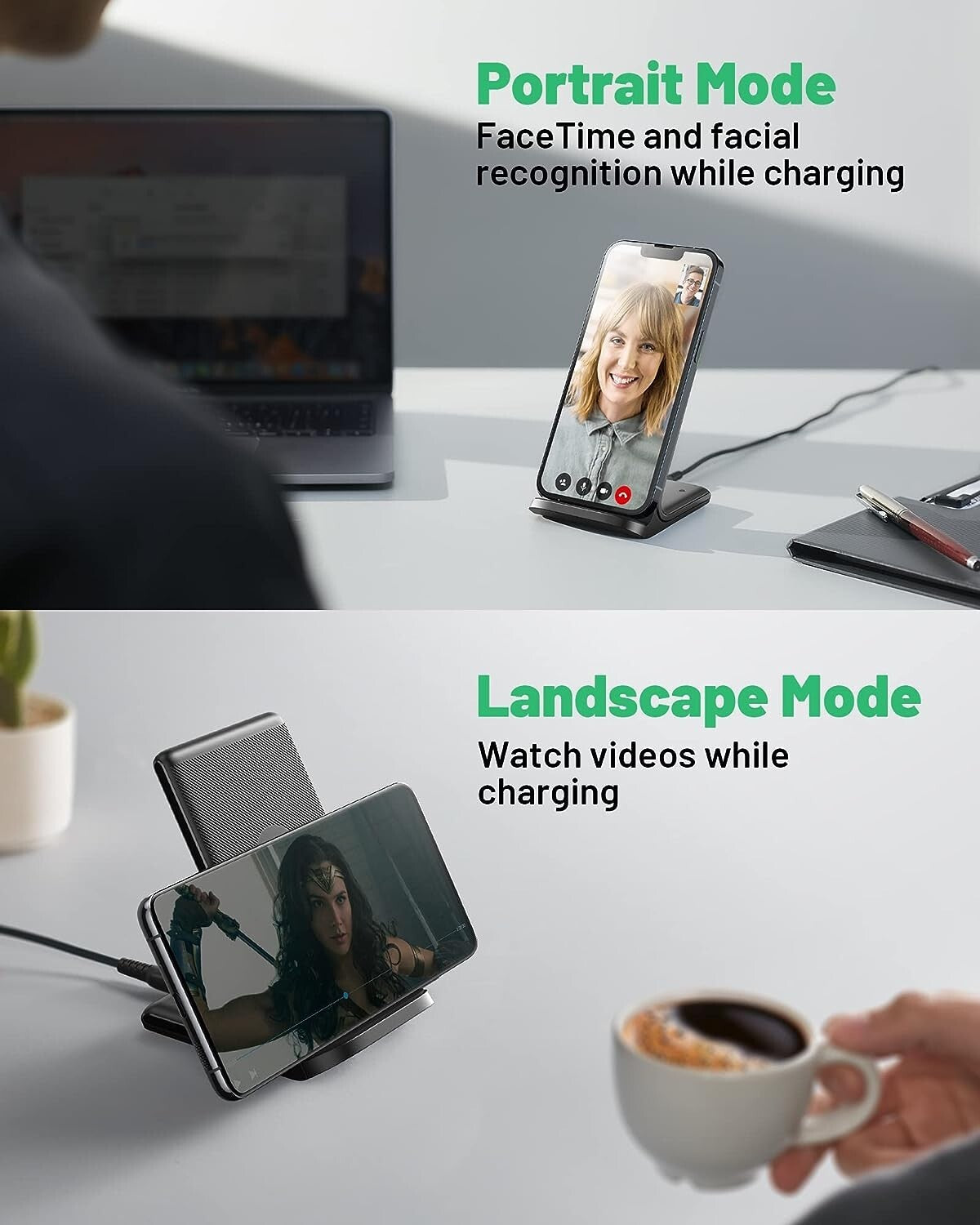 INIU Wireless Charger Qi Certified 15W Fast Charging Station w Sleep Friend