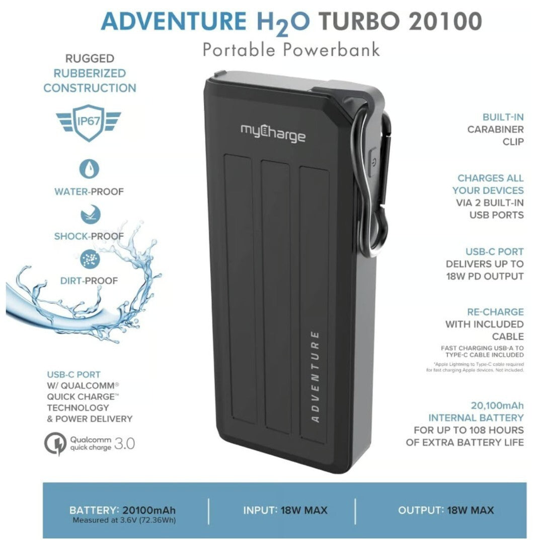 AHCT20KG H2O myCharge Adventure Turbo 20 mAh Portable Charger