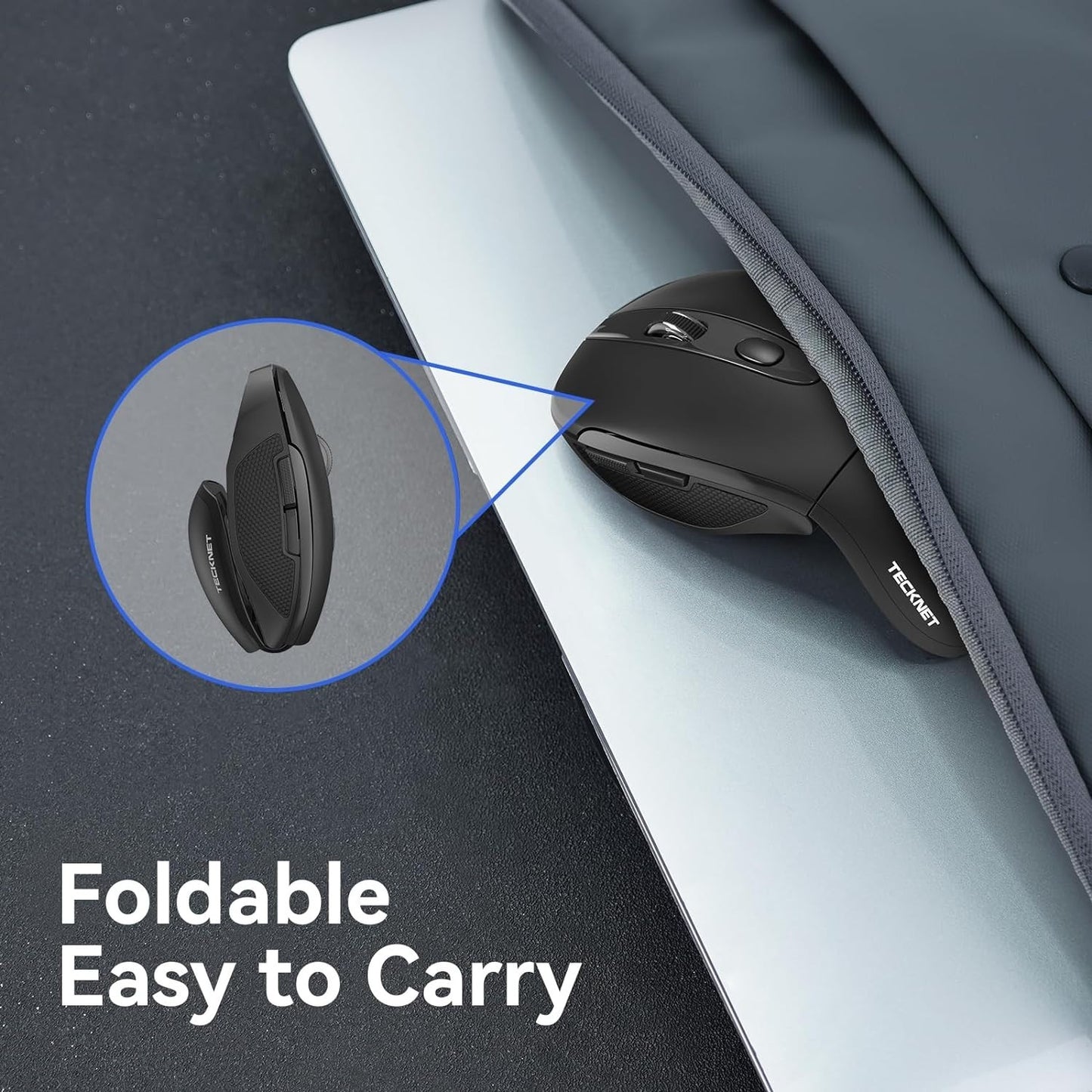TTECKNET Folding Wireless Travel Mouse – 3 DPI, 2.4G, Portable, 2-Year Battery