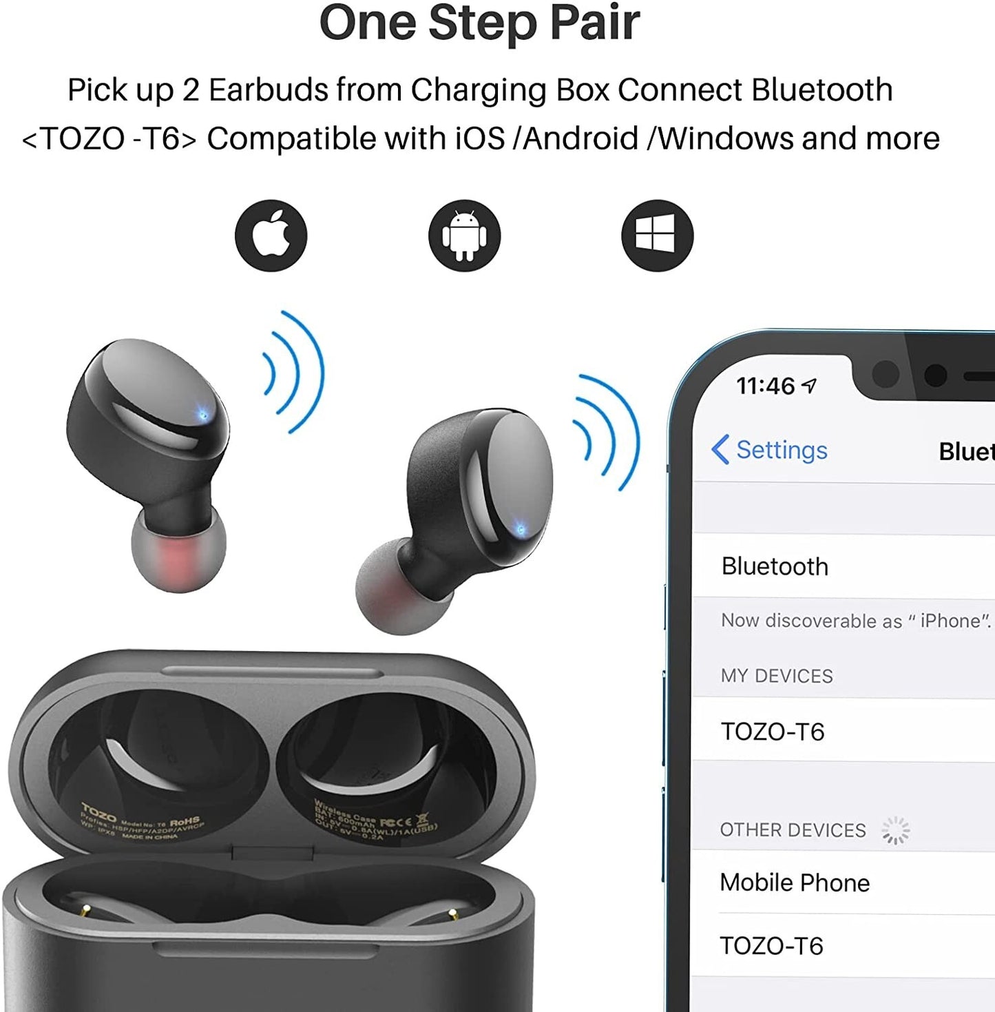 TOZO T6 True Wireless Earbuds Bluetooth Headphones Touch Control