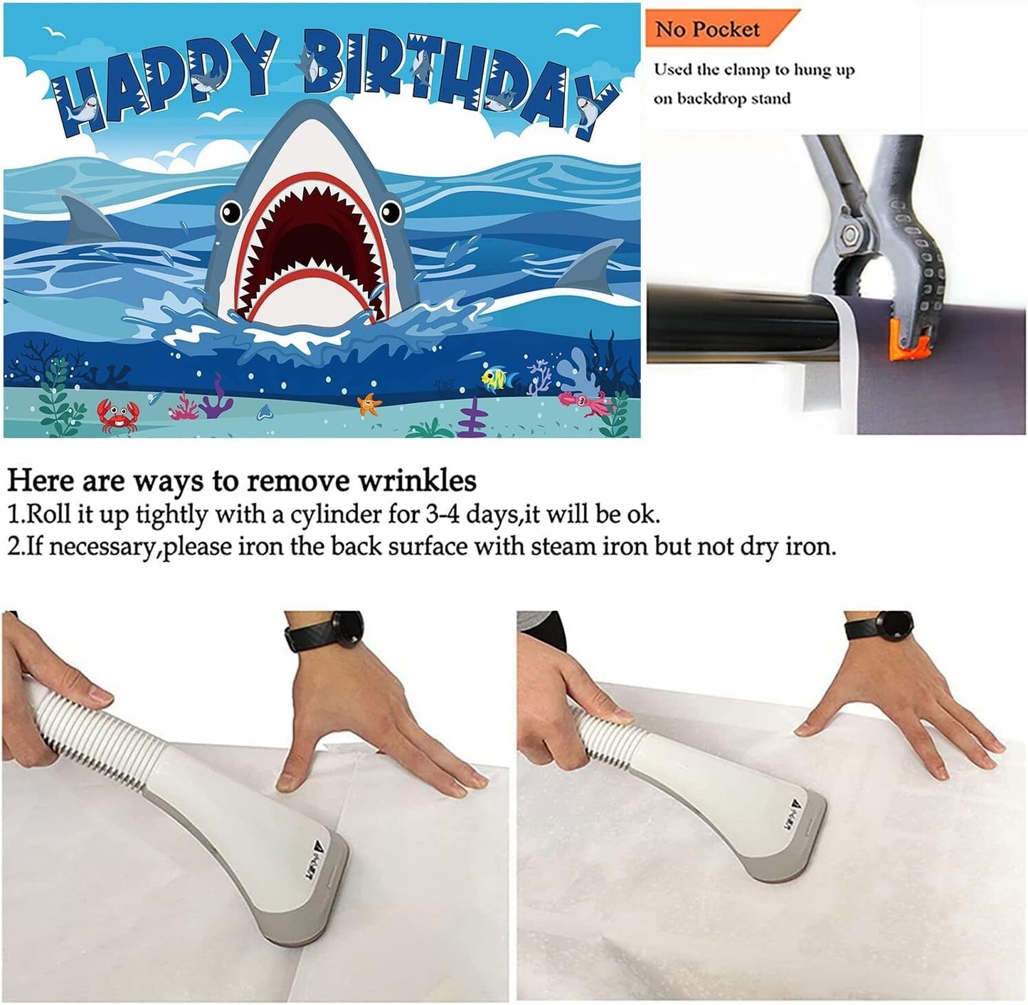 Shark Kids Adult Birthday Decorations Backdrop Photo Background Banner 8x6 ft