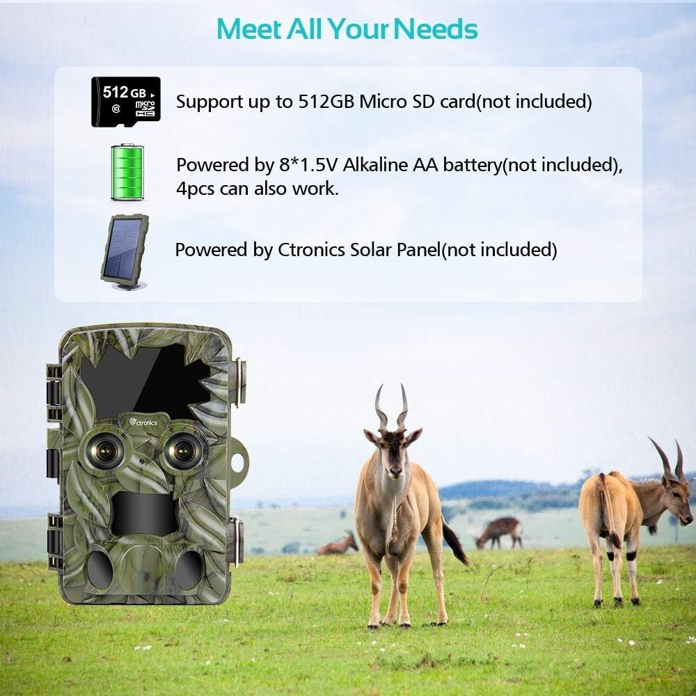 20MP Ctronics Trail Camera DualLens Starlight Night Vision 4K Wildlife