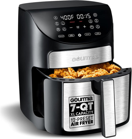Gourmia 7QT Air Fryer Digital Controls, Guided Cooking, 10 Presets, 1500W, Black