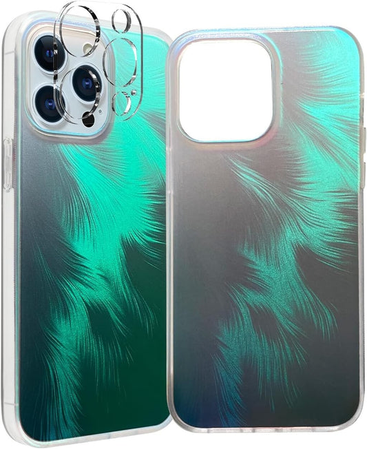 Gulinur Iridescent Matte iPhone 15 Pro Men Women Girls Laser Feathe