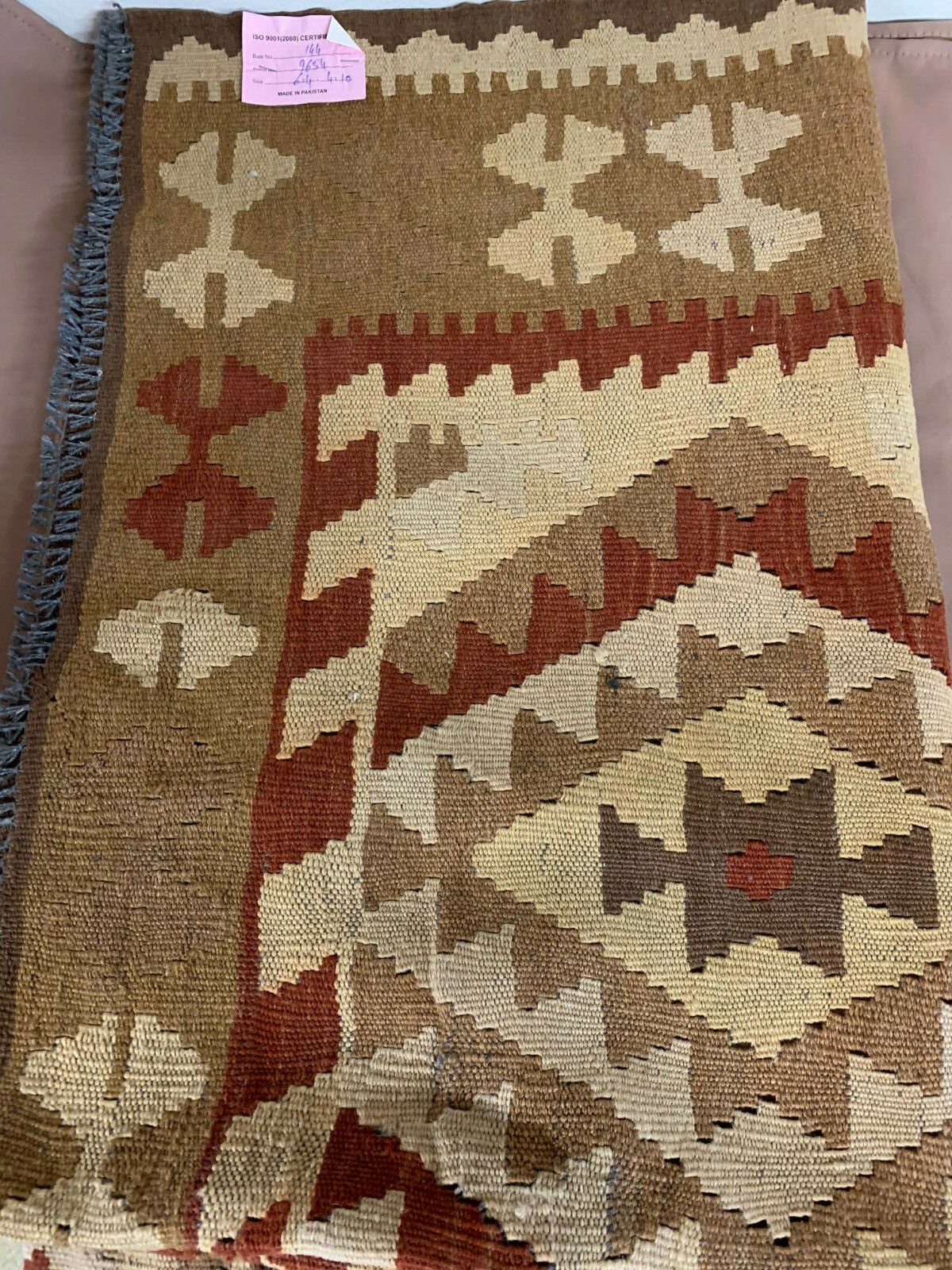 MSRP 750 Afghan Handknotted Mimana Kilim Ivory Brown Wool Rug 410 x 64