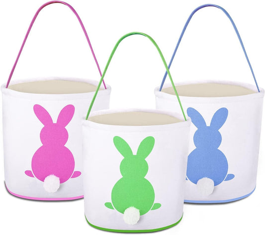 PCS 3 Easter Eggs Hunt Basket Kids Canvas Bunny Bags Multicolor